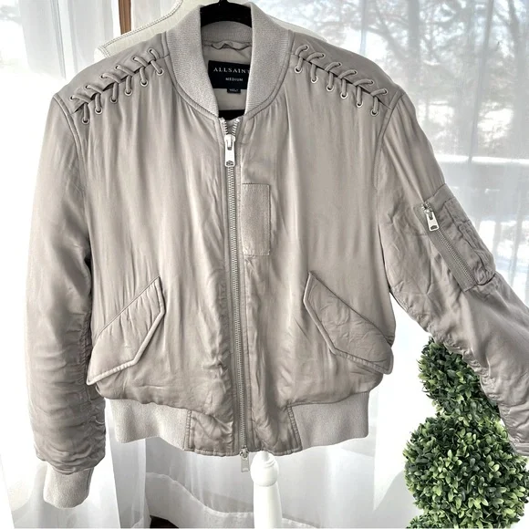 All Saints Bree Lace Bomber Jacket Size Medium - Picture 2 of 16